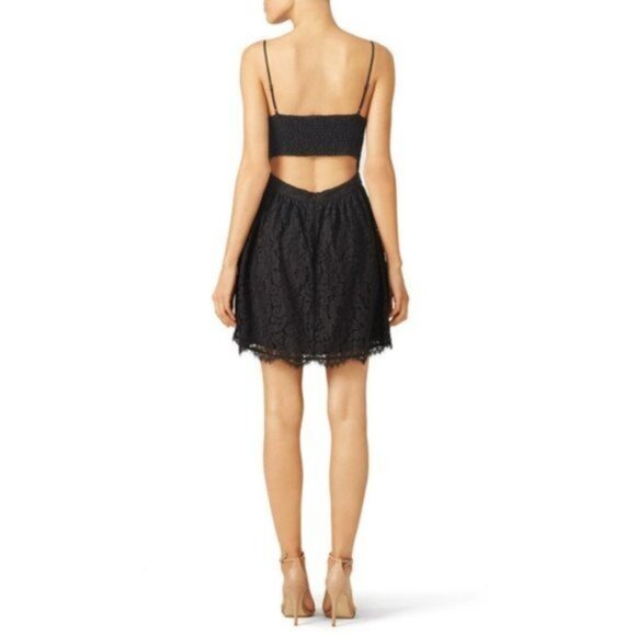 Joie Black Hudette Dress Scalloped Lace Sleeveless V-Neck Full Skirt Pockets S - Picture 3 of 10